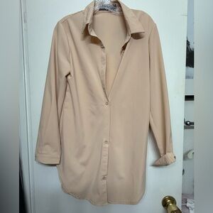 Neutral Button-Front Shirt Dress / Long Blouse – Women’s